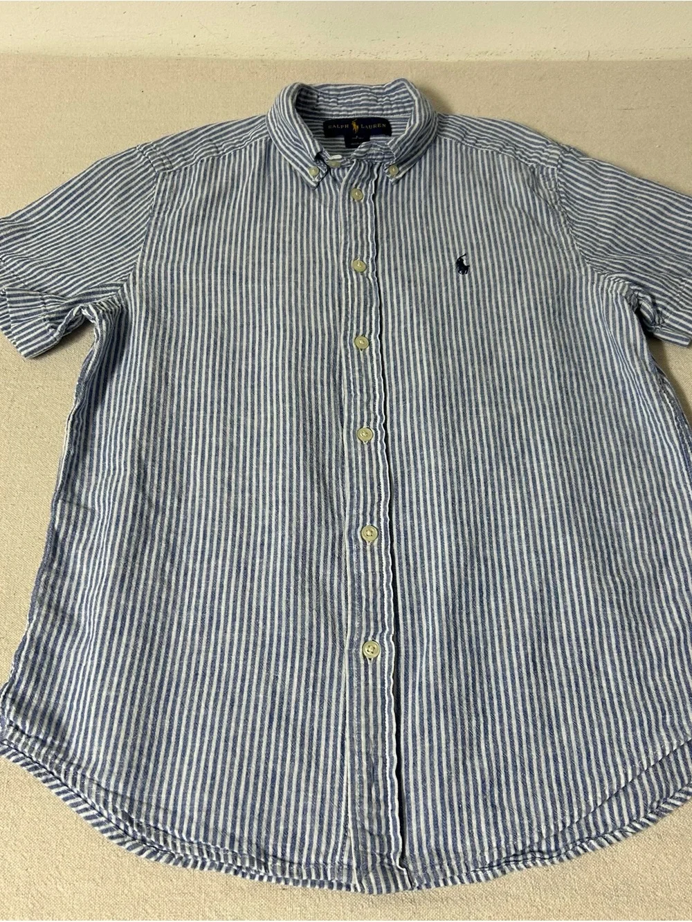 Ralph Lauren Shirt Boy’s L 14-16 Blue White Stripe